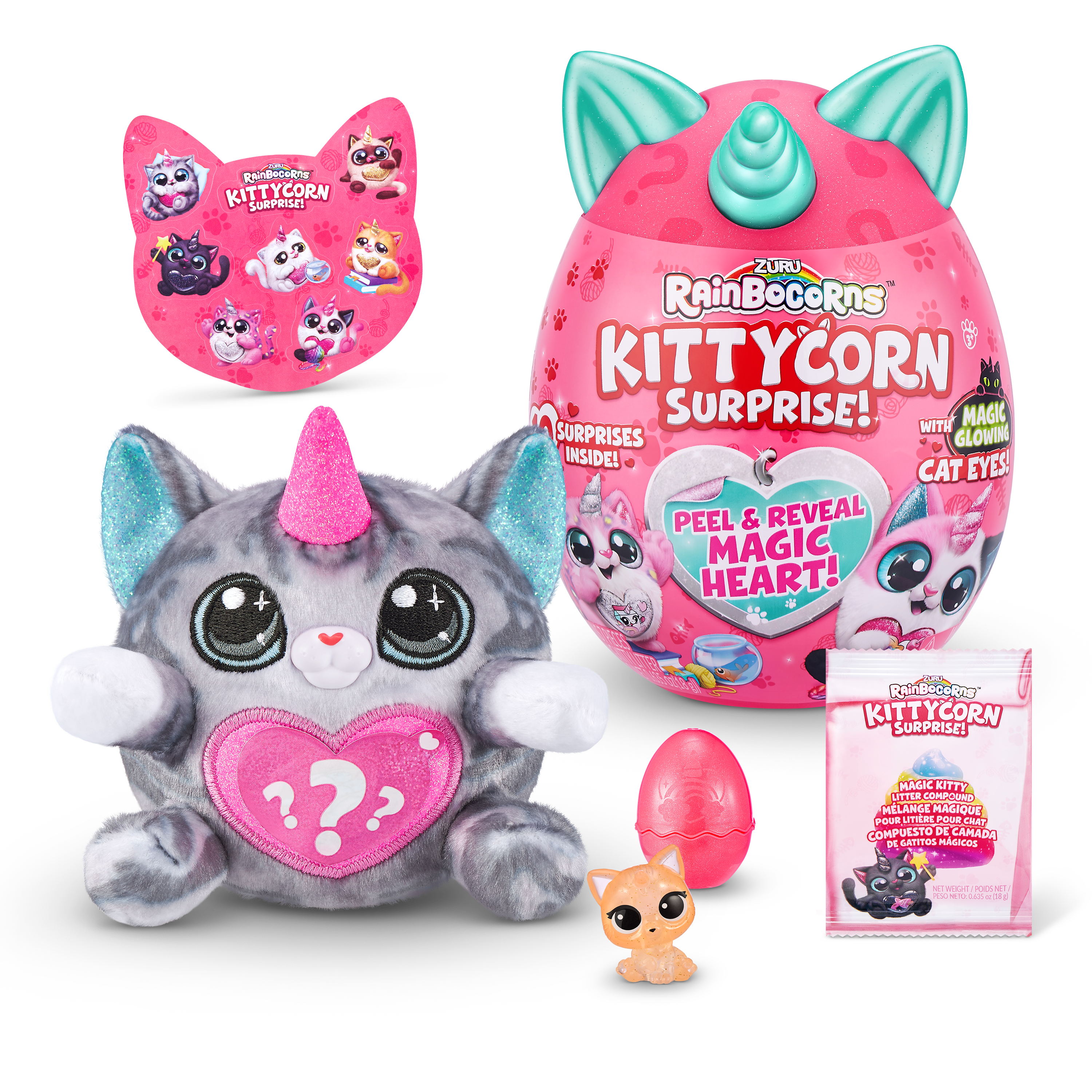 Игровой набор Rainbocorns сюрприз в яйце Kittycorn Surprise (плюшевый  котенок, мини питомец в яйце, наклейки, слайм) цвет серый ✨